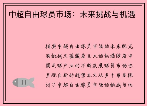 中超自由球员市场：未来挑战与机遇