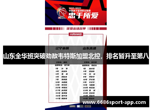 山东全华班突破劲敌韦特斯加盟北控，排名暂升至第八